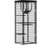 PawHut Jaula para Gatos Exterior e Interior Metálica con Cubierta Impermeable Perchas Hamaca y Puerta 61,5x55x157 cm Negro