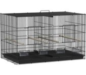 PawHut Jaula para Pájaros con Divisor 4 Comederos 4 Perchas Bandeja Extraíble para Loros Canarios Periquitos 94x57x57 cm Negro
