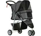 PawHut Carrito para Perros Pequeños con Cesta de Almacenaje Ventanas de Malla y Cinturón de Seguridad 75x45x97 cm Gris Oscuro