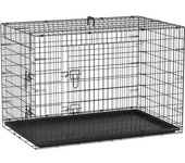 PawHut Transportín para Perro 2 Puertas Jaula de Alambre Plegable con Asa Acero Negro 122x77x82cm   Aosom España