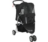 PawHut Carrito para Perros Pequeños con Cesta de Almacenaje Ventanas de Malla y 2 Ruedas Universales 75x45x97 cm Negro