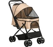 PawHut Carrito para Perros Marrón con Mango Reversible Cesta de Almacenamiento y Cuerda de Seguridad 76,5x52x95cm   Aosom España