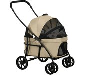 PawHut Carrito para Perros Plegable Cochecito para Mascotas con 2 Correas de Seguridad Cojín y Marco de Acero Caqui   Aosom España