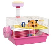PawHut Jaula para Hámster con Cuenco Bebedero Rueda de Ejercicio Torre de Observación y Casita 34x27x25 cm Rosa   Aosom España