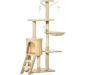 PawHut Árbol Rascador Grande para Gatos con Nidos Plataformas Casetas Ratón de Juego 50x35x131 cm Felpa Beige   Aosom España