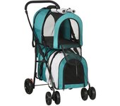PawHut Cochecito Doble para Perros Gatos Plegable con 2 Transportines Extraíbles con Cinturón y Cojines 66x50x98cm Verde y Gris   Aosom España