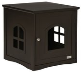 PawHut Mueble Arenero para Gatos de Madera con Armario de Almacenaje Encimera Amplia Puerta y 3 Ventanas Cruzadas Café   Aosom España