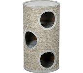 PawHut Barril Rascador para Gatos de 3 Niveles Torre Rascador para Gatos con 3 Entradas y Cubierta de Sisal Ø38x70cm Gris Claro
