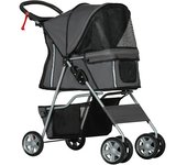 PawHut Carrito para Perros Pequeños con Toldo Ajustable Cesta de Almacenaje Portavasos y Ruedas 75x45x97 cm Azul Oscuro