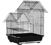 PawHut Jaula Metálica para Pájaros 39x33x47cm con 3 Puertas 2 Comederos 2 Perchas Ideal para Canarios Periquito Negro   Aosom España