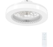 Homcom Ventilador de Techo con Luz LED Regulable Motor DC Silencioso Control Remoto y Temporizador 2/4 Horas Ø46x16 cm Blanco