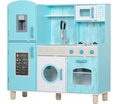 AIYAPLAY Cocina de Juguete Cocina de Madera Infantil con Sonido Fogón Horno Grifo Fregadero Microondas Lavadora Máquina de Hielo Azul   Aosom España