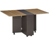 Homcom Mesa de comedor plegable con ruedas y almacenamiento 2 cajones y 1 armario 76 x 140 x 74 cm