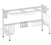 Homcom Escurreplatos de Acero de 2 Niveles para Fregadero con Soporte de Tabla de Corte y Cubiertos 100x30x54,5cm Blanco