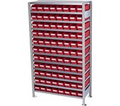 STEMO Estantería ensamblable con cajas, altura de estantería 1790 mm, estantería básica, profundidad 400 mm, 88 cajas rojas