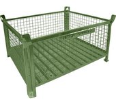 Heson Recipiente apilable con fondo de chapa de acero, LxA 1200 x 1000 mm, pintado en verde, a partir de 5 unid.