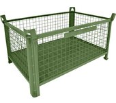 Heson Recipiente apilable con fondo de chapa de acero, LxA 1200 x 800 mm, pintado en verde, a partir de 10 unid.