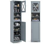 Costway Armario de Baño Alto 170,5 CM Armario Independiente con 5 Estantes Ajustables Puertas Antivuelco Armario de Esquina Compacto