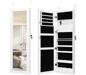 Costway Armario Joyero con Espejo de 12 LED Organizador de Joyas Montado en Pared Caja de Joyería 37 x 8,5 x 120 cm