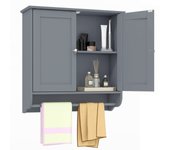 Costway Armario de Baño de Pared con 2 Puertas Barra de Toalla Estante Ajustable Organizador de Almacenamiento de Cocina 60 x 21 x 61 cm