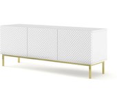 AKL FURNITURE Mueble para TV efecto madera Blanco y Dorado