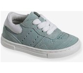 VERTBAUDET Zapatillas de piel con cordones y cremallera para bebé azul turquesa