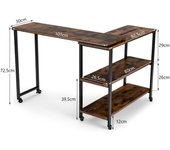 Costway Mesa Auxiliar Giratoria 360° Mesa de Computadora de Metal con 6 Ruedas Universales Mesa de Sofá para Oficina 101 x 30 x 70,5 cm Marrón