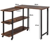 Costway Mesa Auxiliar en Estilo Industrial con Ruedas y Superficie Movible y Estructura de Metal para Casa y Oficina 80 x 30 x 67 cm Marrón