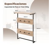 Costway Perchero de Pared para Entrada con 6 Ganchos y Estante de Exhibición Marco de Metal Estilo Vintage para Pasillo Dormitorio Baño Natural