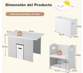 Costway Juego de Mesa y Sillas Infantil 4 en 1 Mesa de Actividades con 2 Sillas Apilables Tapa Desmontable Set de 3 Piezas para Niños 3+ Años Gris