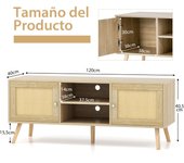 Costway Soporte de TV 55" Boho Mesa Consola Multimedia de Ratán PE con 2 Armarios Estantes Abiertos Mueble TV para Salón 120 x 40 x 40,5 cm Natural