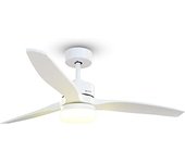 Grunkel - Ventilador de Techo con luz LED y aspas instalación reversibles blanco y madera de 132cm - SKYECO-52 - Mando a distancia. 6 velocidades. Temporizador 8h - 35W