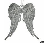 Krist+ Adorno Navideño Alas de Ángel Plateado Plástico Purpurina 13 x 14,5 x 2,5 cm (24 Unidades)