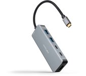 Nanocable HUB USB-C 6 en 1, Conversor USB-C 3.2 GEN1 5G a 2 x USB-A + 2 x USB-C + HDMI + USB-C PD 100W, Aluminio, 15 cm, Gris