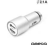 Cargador Coche Universal Doble Entrada Usb Metalico 2 x usb 2.1 Amp Plata