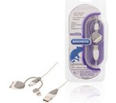 Cable 3 en 1 de carga y sincronización USB 2.0 A macho - micro B macho con adaptador Lightning integrado + adaptador de base de 30 pines de 1,00 m en color blanco