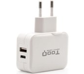 TooQ Cargador de Pared doble puerto USB-C + USB A, 27W