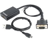 Gembird A-VGA-HDMI-01 adaptador de cable HDMI 19 pin Negro