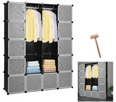 Armario de plástico para dormitorio, 20 cubos para ropa y zapatos - 142x37x180cm negro