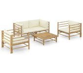 Vidaxl set de muebles de jardín 5 piezas bambú y cojines blanco crema