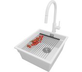 Primagran fregadero bajo encimera blanco 41x47cm, fregadero granito 1 seno + sifón + accesorios, fregadero cocina al mueble 45cm - prague