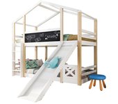 Cama para niños en forma de casa con tobogán y escalera, 90 x 200 cm