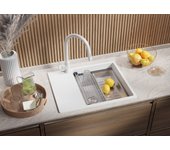 Primagran fregadero cocina blanco 62x50cm, fregadero granito 1 seno + sifón + accesorios, fregadero sobre encimera al mueble 50cm - san francisco