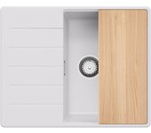 Primagran fregadero cocina blanco 62x50cm, fregadero granito 1 seno + sifón + tabla de cortar, fregadero sobre encimera al mueble 45cm - copenhague