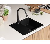 Primagran fregadero cocina negro metallic 62x50cm, fregadero granito 1 seno + sifón, fregadero sobre encimera al mueble 45cm - ibiza