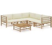 Vidaxl set de muebles de jardín 6 piezas bambú y cojines blanco crema