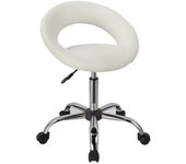 Silla taburete con ruedas con respaldo sintético blanco regulable en altura tabo09014