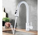 Grifo de cocina con rociador blanco extraíble, grifo de cocina giratorio de 360° con 2 modos de rociado