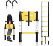 Escalera telescópica hasta 150 kg escalera de tijera de aluminio multifunción estable 2,6 m negro