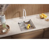 Primagran fregadero bajo encimera blanco 46x47cm, fregadero cocina 1 seno + sifón + enrollable escurridor, fregadero granito al mueble 50cm - prague